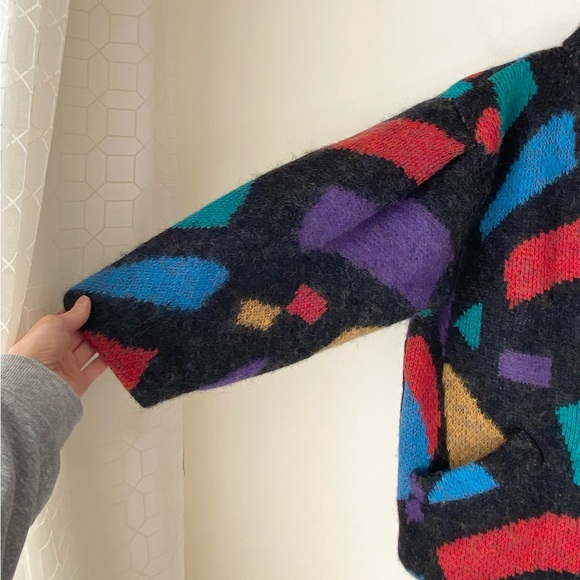 Colourblock colourful wool mohair blend chunky knit thick cardigan - Picture 8 of 15